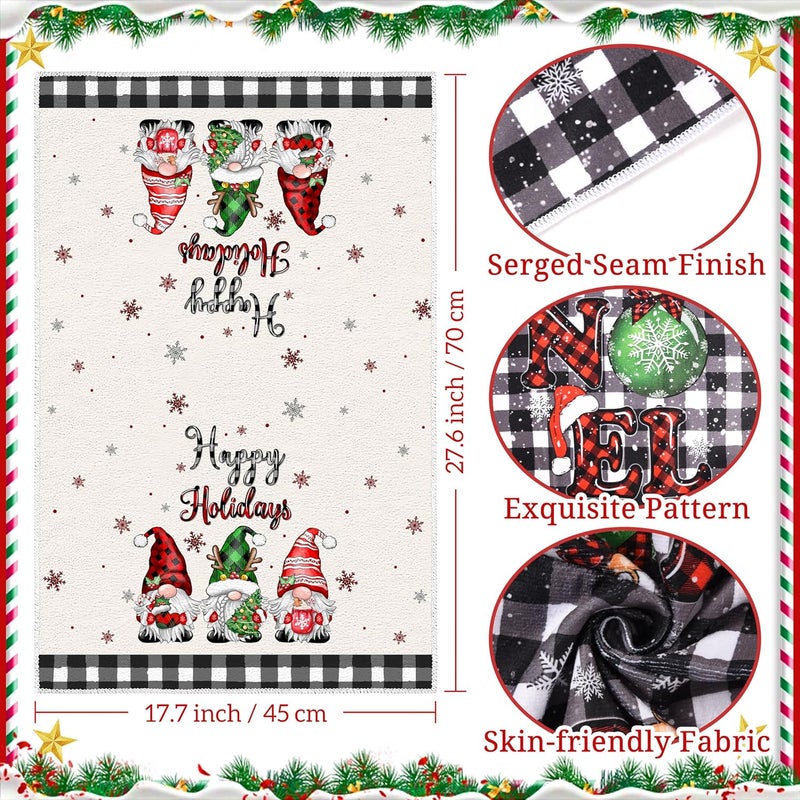 TREWAVE Christmas Kitchen Dish Towels 18 x 27 Inch Buffalo Plaid Christmas Tree Gnome Hand & Tea Towels Winter Holiday Xmas Kitchen Decor Absorbent Drying Cloth for Cooking Set of 6 - Image 2